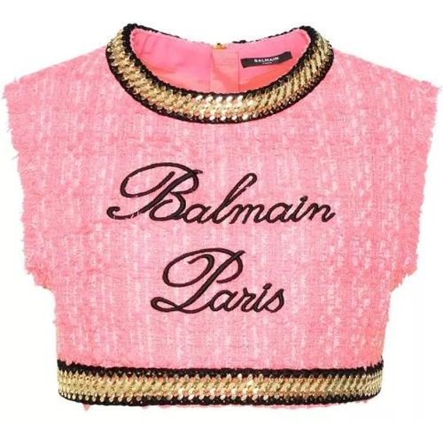 Short Top In Pink Cotton Blend - Größe 38 - pink - Balmain - Modalova