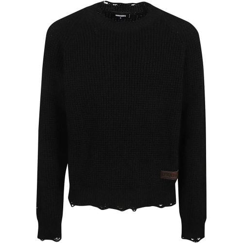 Tricot Wool Sweater With Crew Neck And Leather Log - Größe S - Dsquared2 - Modalova