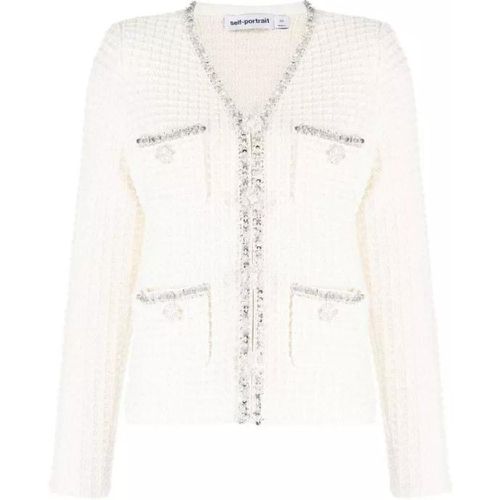 Sequin-Embellished Waffle-Knit Knitwear Cardigan - Größe L - white - self-portrait - Modalova