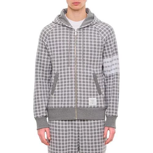 Bar Zip Up Cotton Hoodie - Größe 2 - gray - Thom Browne - Modalova