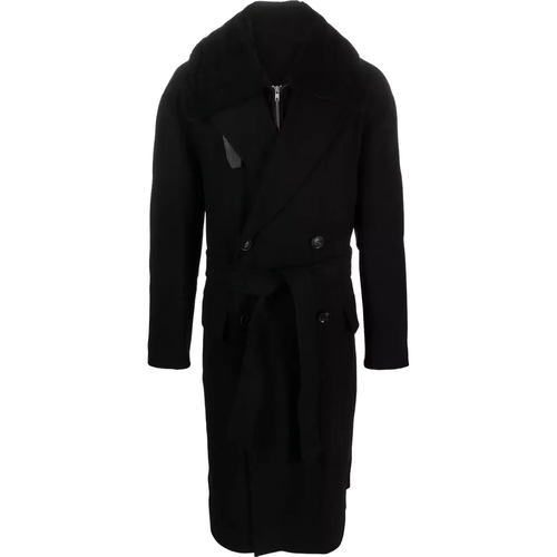 Zweireihiger Mantel mit Shearlingkragen - Größe 48 - black - Juun.J - Modalova