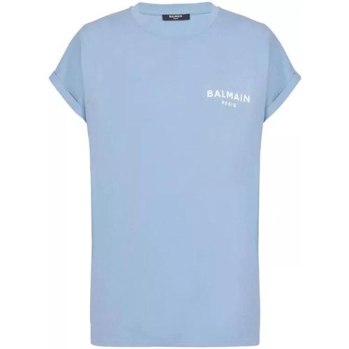 Sky Blue Logo-Flocked Cotton T-Shirt - Größe M - blue - Balmain - Modalova