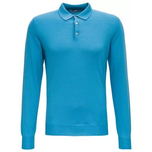 Light Blue Long Sleeveed Polo Shirt In Wool And Si - Größe 48 - blue - Gaudenzi - Modalova