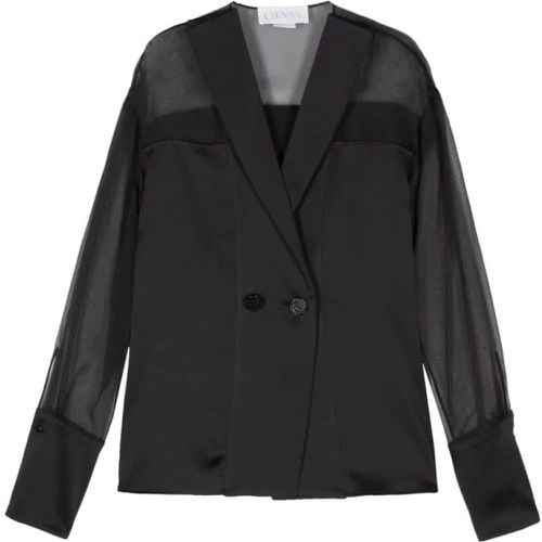 Black Silk Satin Blazer With Logo - Größe 40 - Genny - Modalova