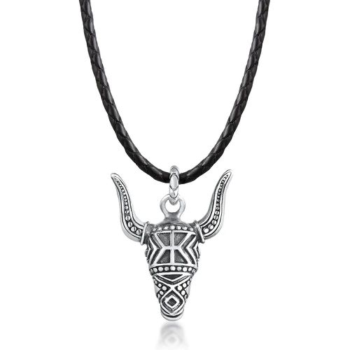 Halsketten - Halskette Herren Lederkette Stierkopf Oxidiert 925 - Gr. unisize - in Silber - für Damen - Kuzzoi - Modalova