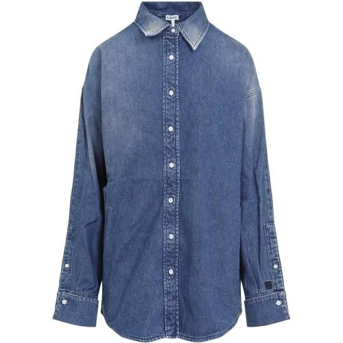 Washed Denim Blue Cotton Draped Shirt - Größe 38 - blau - Loewe - Modalova