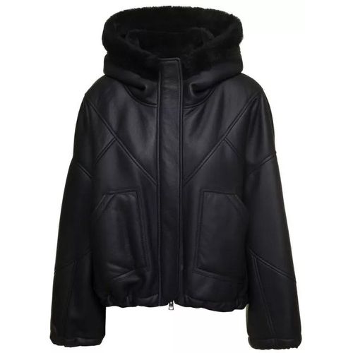 Black Cropped Hooded Shearling Jacket In Merino - Größe 40 - black - Blancha - Modalova