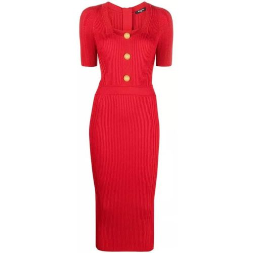 Midi Ribbed Knit Rosie Dress - Größe 40 - red - Balmain - Modalova
