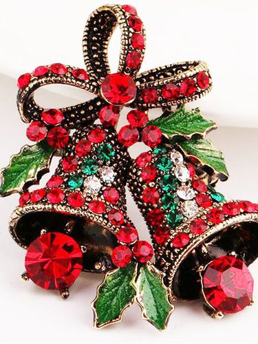 Vintage Alloy Rhinestone Tinkle Bell Christmas Bow Decoration Brooch - Just Fashion Now UK - Modalova