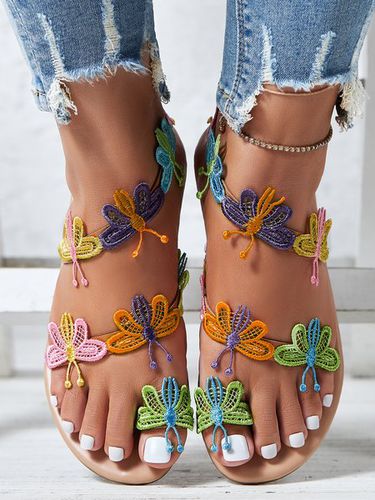 Vacation Butterfly Toe Ring Beach Strappy Sandals - Just Fashion Now - Modalova
