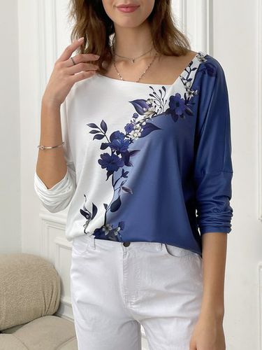 Contrast Floral Design Long Sleeve T-Shirt - Just Fashion Now - Modalova