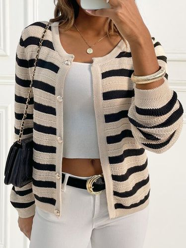 Striped Loose Casual Shawl Collar Cardigan - Just Fashion Now - Modalova