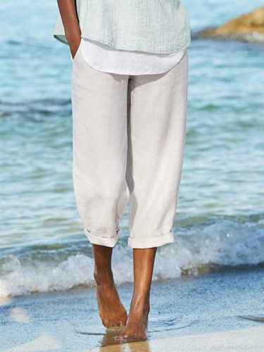 Paneled Linen Casual Pants - Just Fashion Now UK - Modalova