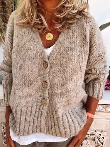 Buttoned Casual Sweater coat - Modetalente - Modalova