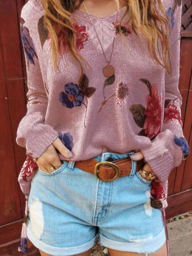 Women Casual Top Tunic Flower Sweater - Modetalente - Modalova