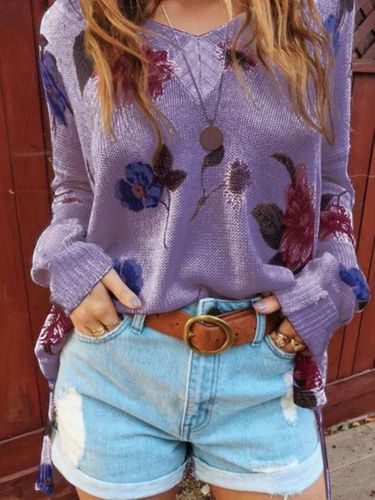 Women Casual Top Tunic Flower Sweater - Modetalente - Modalova