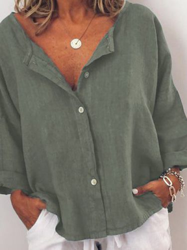 Casual Shirt Collar Cotton-Blend Top - Modetalente - Modalova
