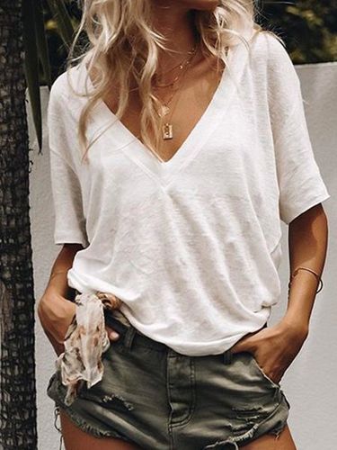 Women Summer Casula Loose V neck T Shirt Top - Just Fashion Now - Modalova