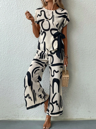 Simple Abstract Graphic Two-Piece Set - Just Fashion Now - Modalova