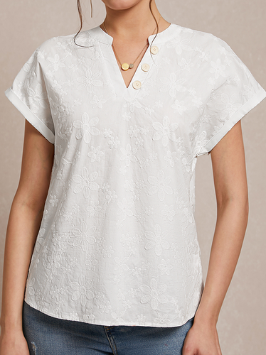 Simple Cotton And Linen Plain Loose Shirt - Just Fashion Now - Modalova