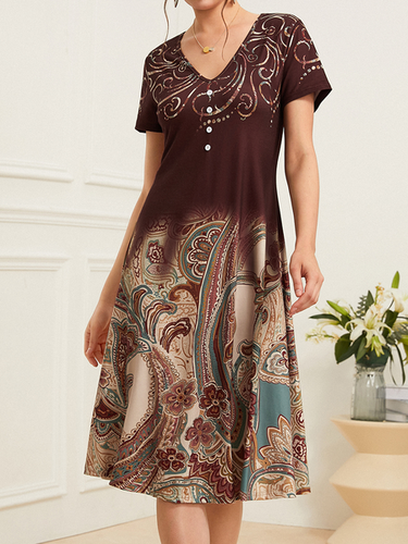 V Neck Paisley Elegant Midi Dress - Just Fashion Now - Modalova