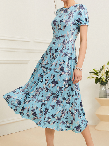 Cotton-Blend Floral Casual Dress - Just Fashion Now - Modalova