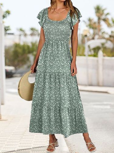 Regular Fit Small Floral Ruffled Sleeves Vacation Dress - Just Fashion Now - Modalova