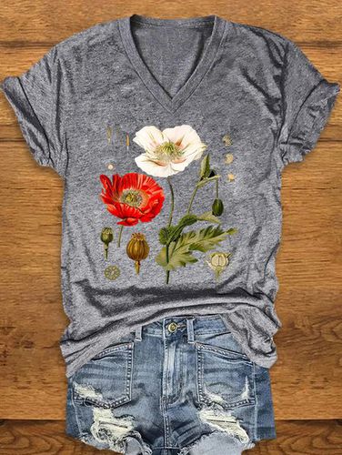 Floral Loose Casual Knitted T-Shirt - Just Fashion Now - Modalova