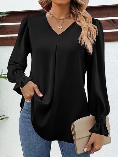 Casual Flare Sleeve Chiffon Shirt - Just Fashion Now - Modalova