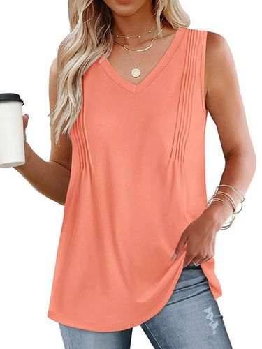 V Neck Casual Plain Loose Tank Top - Just Fashion Now - Modalova