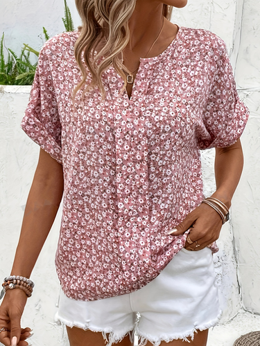 Loose Notched Disty Floral Casual Shirt - Just Fashion Now - Modalova