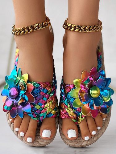 Pu Casual Summer Floral Slide Sandals - Modetalente - Modalova