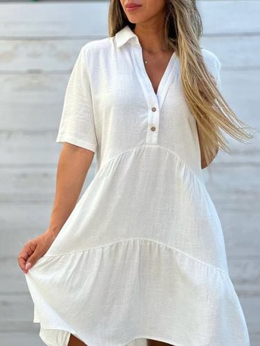 Cotton Shirt Collar Loose Casual Dress With No - Just Fashion Now - Modalova