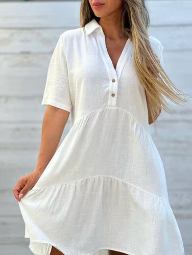 Cotton Shirt Collar Loose Casual Dress With No - Modetalente - Modalova