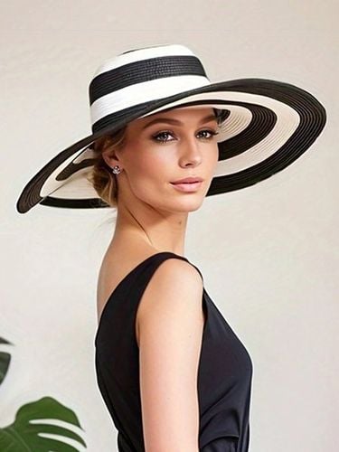 Stripes Floppy Straw Hat - Just Fashion Now - Modalova