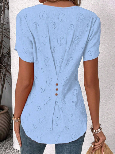 Women's Short Sleeve Blouse Summer Plain Buttoned Notched Neck Petal Sleeve Daily Going Out Simple Top - Just Fashion Now - Modalova