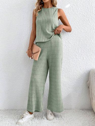 Women's Plain Daily Two-Piece Set Green Casual Summer Top With Pants - Just Fashion Now - Modalova