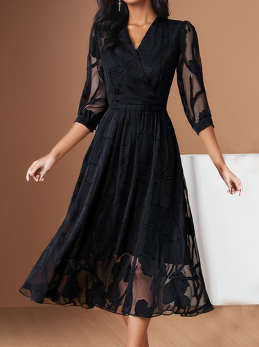 Women's Half Sleeve Summer Black Plain V Neck Daily Elegant Maxi Dress - Just Fashion Now - Modalova