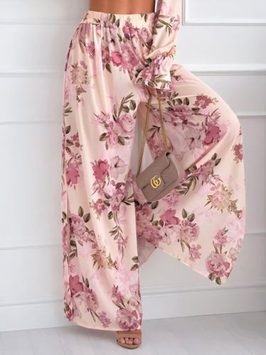 Women's Elastic Band H-Line Wide Leg Pants Daily Going Out Pants Pink Casual Floral Pants - Just Fashion Now - Modalova