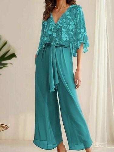 Women's Lace-up Floral Holiday Chiffon Going Out Two-Piece Set Casual Summer Top With Pants Matching Set - Just Fashion Now - Modalova