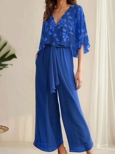 Women's Lace-up Floral Holiday Chiffon Going Out Two-Piece Set Casual Summer Top With Pants Matching Set - Just Fashion Now - Modalova
