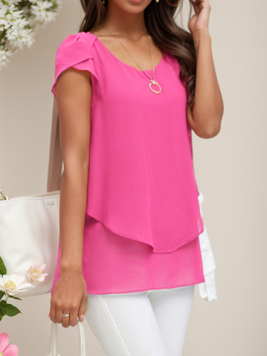 Women's Short Sleeve Shirt Summer Chiffon Crew Neck Daily Going Out Top - Modetalente - Modalova