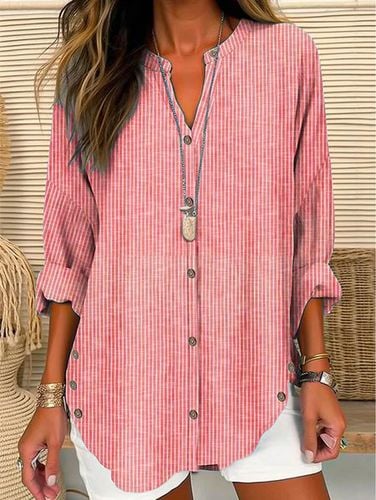 Buckle Striped Casual Blouse - Modetalente - Modalova