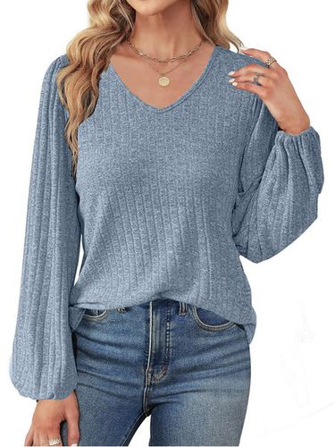 Women's Long Sleeve Shirt Spring/Fall Gray Plain V Neck Daily Going Out Casual Top - Just Fashion Now - Modalova
