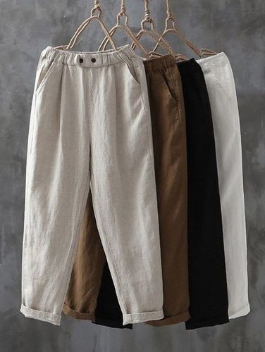 Plain Loose Cotton Casual Pants - Just Fashion Now - Modalova