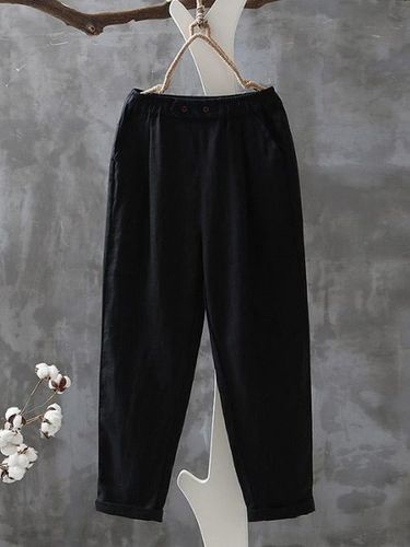 Plain Loose Cotton Casual Pants - Just Fashion Now - Modalova