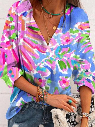 Women's Contrast Floral Loose Blouse - Just Fashion Now - Modalova