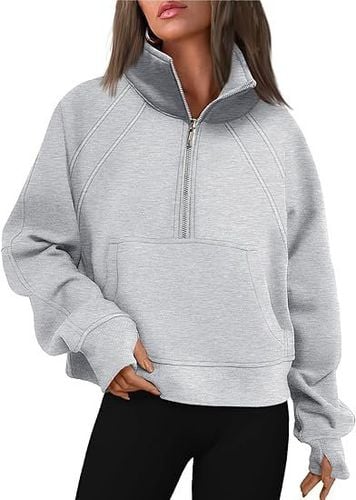 Sports Plain Loose Shawl Collar Sweatshirt - Just Fashion Now - Modalova