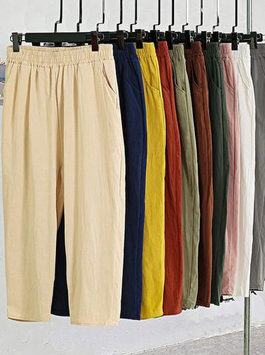 Plain Casual Cotton Pants - Just Fashion Now - Modalova