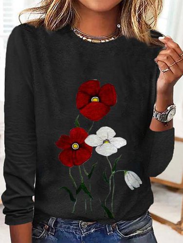 Crew Neck Floral Casual Loose T-Shirt - Just Fashion Now - Modalova